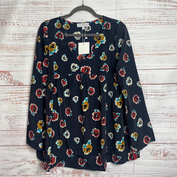 Womens HAYDEN Los Angeles  Navy Floral Polyester Blouse Long Sleeve sz Small‎ - Picture 1 of 5